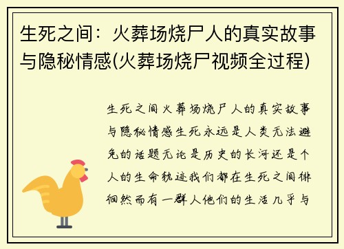 生死之间：火葬场烧尸人的真实故事与隐秘情感(火葬场烧尸视频全过程)